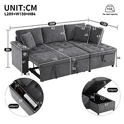 Avis OKWISH Canapé d'angle droit convertible en chenille gris foncé, 3 places