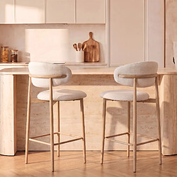 Avis Homeluxury Lot de 8 chaises de bar Lulu - Tissu Chenille Déperlant Blanc Cassé / Pieds finition Chêne