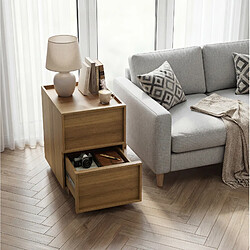 Avis OKWISH Table de chevet effet chêne 2 tiroirs 38 x 48 x 54 cm