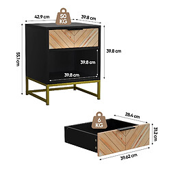 Acheter OKWISH Table de chevet moderne MDF noir et naturel, 1 tiroir, 43 x 40 x 55 cm