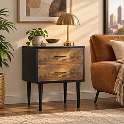 Avis OKWISH Table de chevet rétro industrielle 2 tiroirs marron antique 51 x 38 x 66 cm