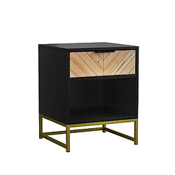 OKWISH Table de chevet moderne MDF noir et naturel, 1 tiroir, 43 x 40 x 55 cm pas cher