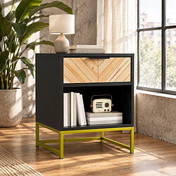 Avis OKWISH Table de chevet moderne MDF noir et naturel, 1 tiroir, 43 x 40 x 55 cm