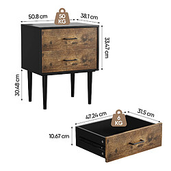 Acheter OKWISH Table de chevet rétro industrielle 2 tiroirs marron antique 51 x 38 x 66 cm