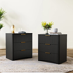 Avis OKWISH Table de chevet noire MDF 3 tiroirs, 58 x 38 x 64 cm