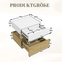 Acheter OKWISH Table de chevet industrielle 2 tiroirs blanc et naturel 50 x 40 x 50 cm