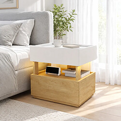 Avis OKWISH Table de chevet industrielle 2 tiroirs blanc et naturel 50 x 40 x 50 cm