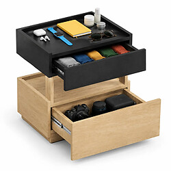 OKWISH Table de chevet intelligente 50 x 40 x 50 cm, noir et naturel pas cher