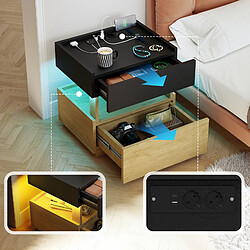 Avis OKWISH Table de chevet intelligente 50 x 40 x 50 cm, noir et naturel