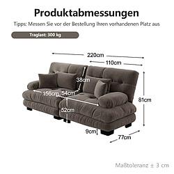 Acheter OKWISH Canapé 2 places Cloud en chenille marron avec 4 coussins