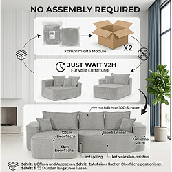 Avis OKWISH Canapé d'angle modulable 4 places en chenille gris, 262 cm