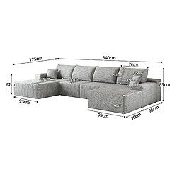 Avis OKWISH Canapé panoramique modulable 5 places en velours côtelé gris 340 cm