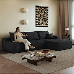 Avis OKWISH Canapé d'angle droit 3 places noir en tissu côtelé 270 cm