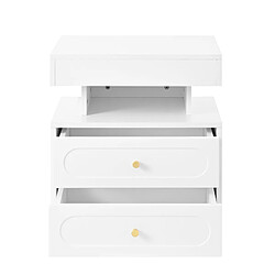 OKWISH Table de chevet LED blanche 2 tiroirs, niche ouverte, 50 x 40 x 60 cm pas cher