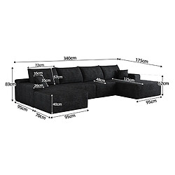 Acheter OKWISH Canapé d’angle modulable noir 5 places en tissu côtelé, 340 cm