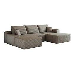 OKWISH Canapé d'angle 4 places 270 cm en tissu côtelé camel pas cher