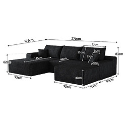 Acheter OKWISH Canapé d'angle panoramique 4 places 270 cm en velours côtelé noir