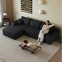 Avis OKWISH Canapé d'angle 3 places en velours côtelé noir 270 cm