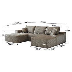 Acheter OKWISH Canapé d’angle 4 places 270 cm en velours côtelé camel
