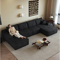 Avis OKWISH Canapé d’angle modulable noir 5 places en tissu côtelé, 340 cm