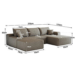 Acheter OKWISH Canapé d'angle 4 places 270 cm en tissu côtelé camel