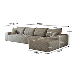 Acheter OKWISH Canapé d’angle 4 places camel en velours côtelé, 340 cm