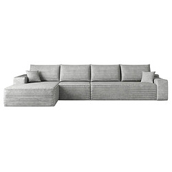 OKWISH Canapé d'angle 4 places 340 cm en velours côtelé gris pas cher