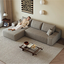 Avis OKWISH Canapé d'angle 3 places 270 cm en velours côtelé camel
