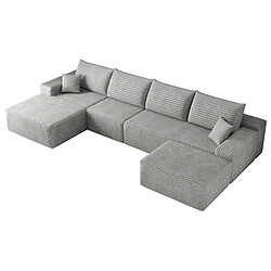 Acheter OKWISH Canapé panoramique modulable 5 places en velours côtelé gris 340 cm