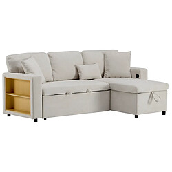 OKWISH Canapé d'angle convertible 4 places beige en flanelle avec rangement pas cher