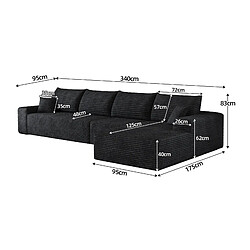 Acheter OKWISH Canapé d'angle en L 340 cm velours côtelé noir