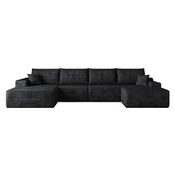 OKWISH Canapé d'angle modulaire 5 places en velours côtelé noir 340 cm pas cher