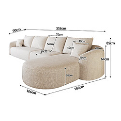 Acheter OKWISH Canapé d'angle modulable 5 places en chenille blanc 336 cm
