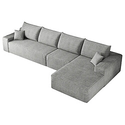 OKWISH Canapé d'angle modulaire 4 places gris en velours côtelé, 340 cm pas cher