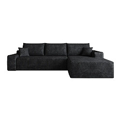 OKWISH Canapé d'angle droit 3 places noir en tissu côtelé 270 cm pas cher