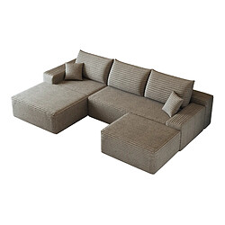 OKWISH Canapé d’angle 4 places 270 cm en velours côtelé camel pas cher