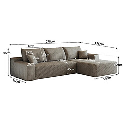 Acheter OKWISH Canapé d'angle 3 places 270 cm en velours côtelé camel