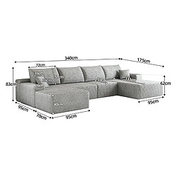 Avis OKWISH Canapé d’angle panoramique 5 places 340 cm en velours côtelé gris