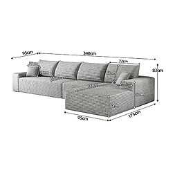 Acheter OKWISH Canapé d'angle modulaire 4 places gris en velours côtelé, 340 cm