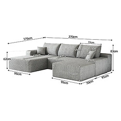 Avis OKWISH Canapé d’angle modulaire 4 places en velours côtelé gris, 270 cm