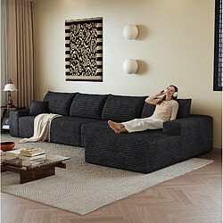 Avis OKWISH Canapé d'angle en L 340 cm velours côtelé noir