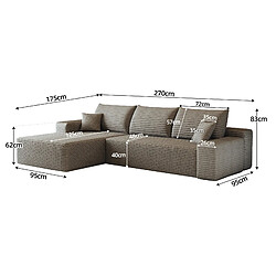 Acheter OKWISH Canapé d'angle 3 places 270 cm en velours côtelé camel