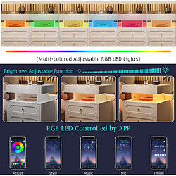 Avis OKWISH Table de chevet LED blanche 2 tiroirs, niche ouverte, 50 x 40 x 60 cm