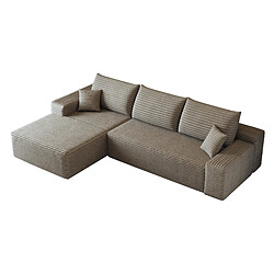OKWISH Canapé d'angle 3 places 270 cm en velours côtelé camel pas cher