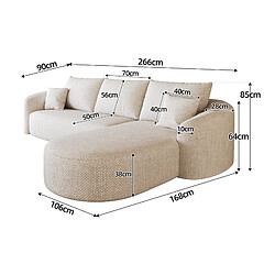 Acheter OKWISH Canapé d'angle modulable 4 places 266 cm en chenille blanc