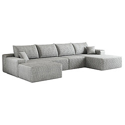 Acheter OKWISH Canapé d’angle panoramique 5 places 340 cm en velours côtelé gris