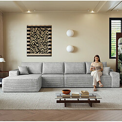 Avis OKWISH Canapé d'angle 4 places 340 cm en velours côtelé gris