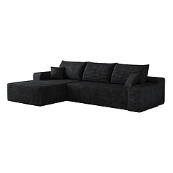 OKWISH Canapé d'angle 3 places en velours côtelé noir 270 cm pas cher