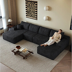 Avis OKWISH Canapé d'angle modulaire 5 places en velours côtelé noir 340 cm