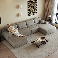 Avis OKWISH Canapé d'angle 5 places 340 cm en velours côtelé camel